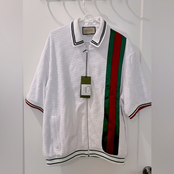 NWT White and Green Casual Zipped Polo Jacket with...
